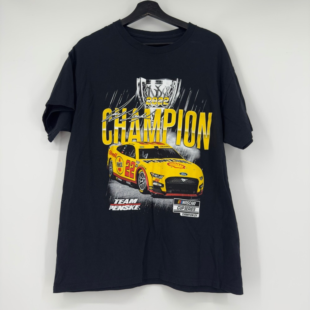 Joey Logano 2022 NASCAR Cup Series Champion Team Penske Black Graphic T-Shirt L